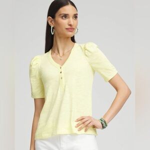Chico’s Yellow Slub Split Neck Henley Tee size large
